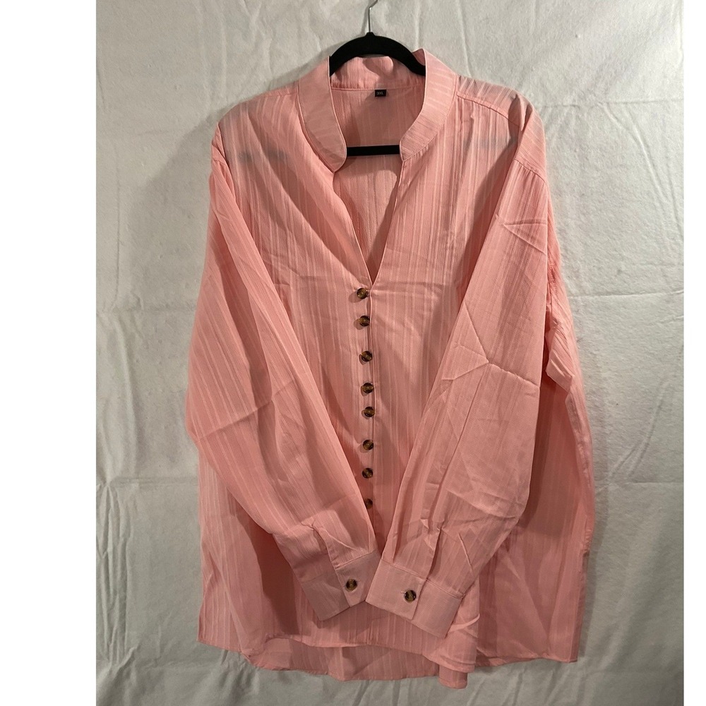 Button Up Blouse Womens 3XL Pink Like New Textured‎ Stripe Split Collar